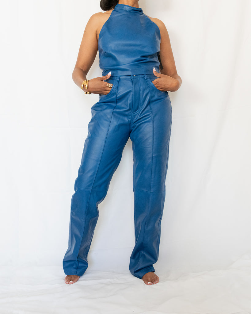 MAGGIE LEATHER PANTS - TRUE BLUE