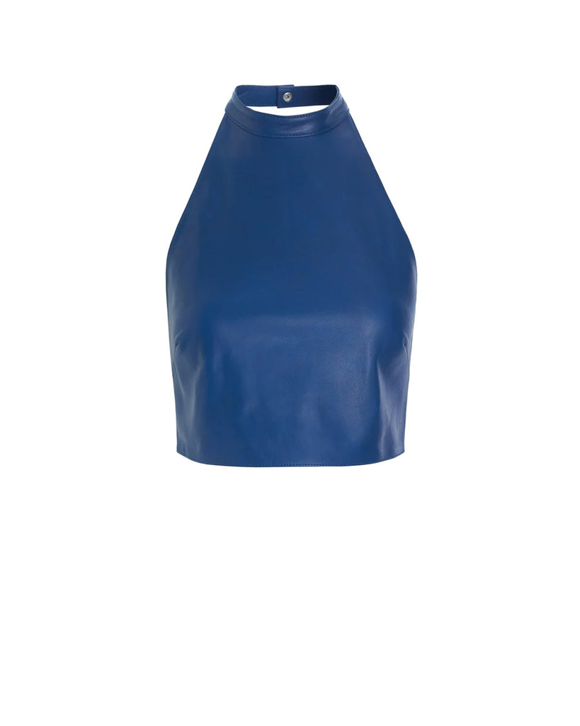 MAGGIE LEATHER TOP - TRUE BLUE