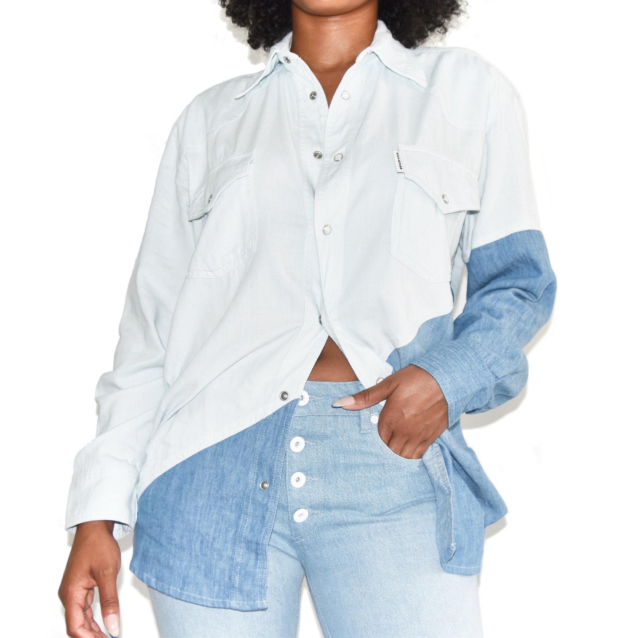 Diagonal Color Block Denim Shirt – WELL(UN)KNOWN