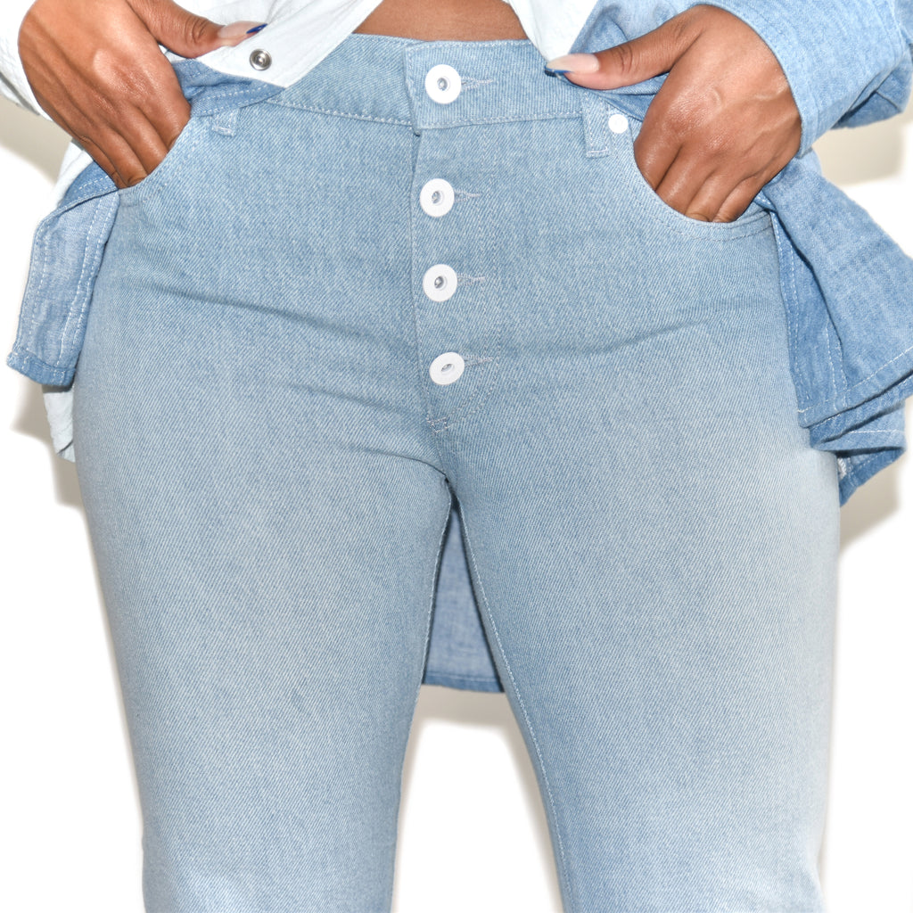 Each x Other Kick Fit Crop Flare Denim on Well(un)known Blue Jeans available at wellunknown.com