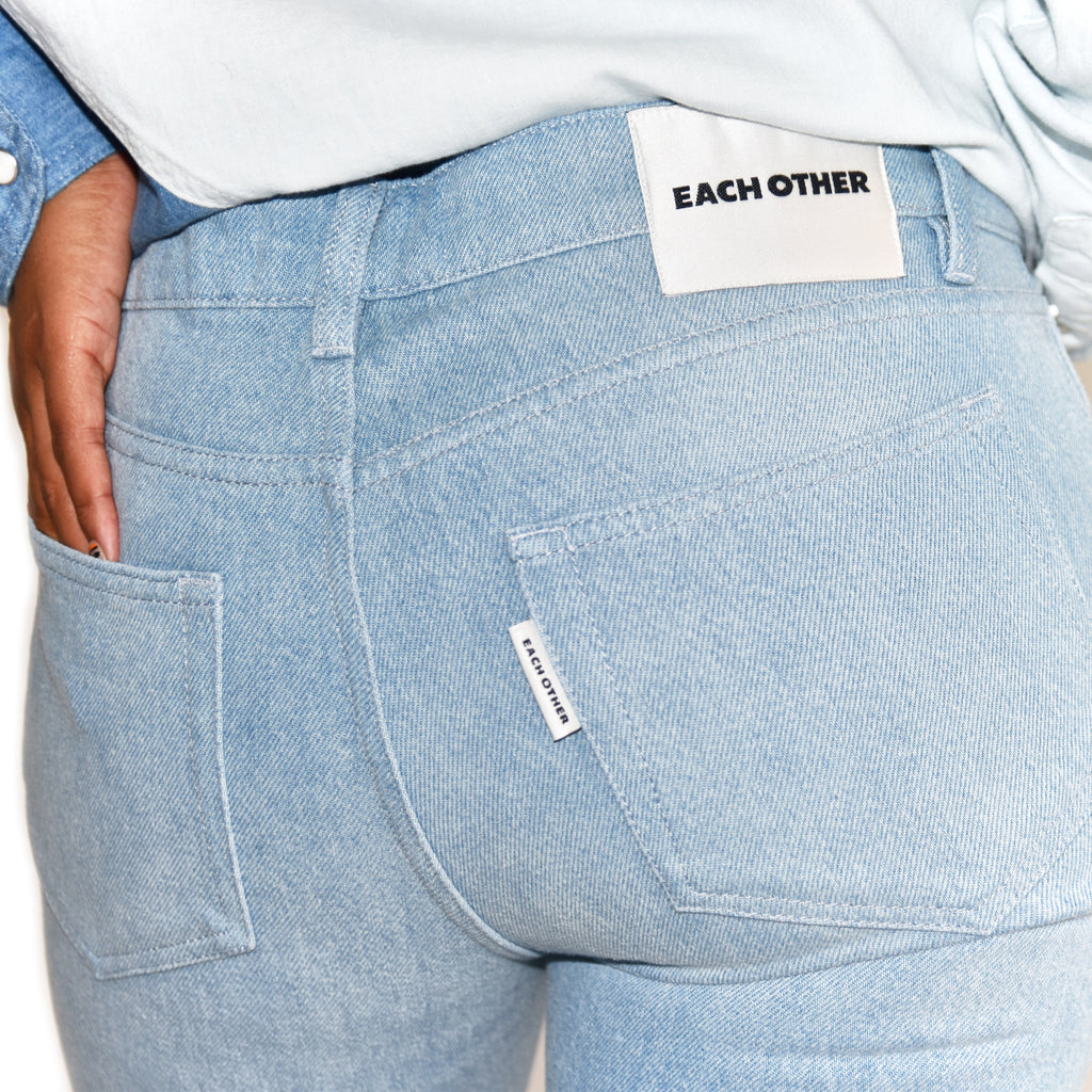 Each x Other Kick Fit Crop Flare Denim on Well(un)known Blue Jeans available at wellunknown.com