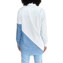 Each x Other Diagonal Color Block Denim Shirt on Well(un)known Available at Wellunknown.com