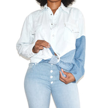 Each x Other Diagonal Color Block Denim Shirt on Well(un)known Available at Wellunknown.com