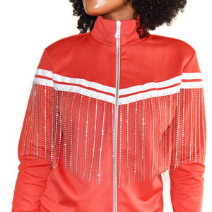 Each x Other Red Track Jacket with Diamond Fringe on Well(un)known Available at wellunknown.com